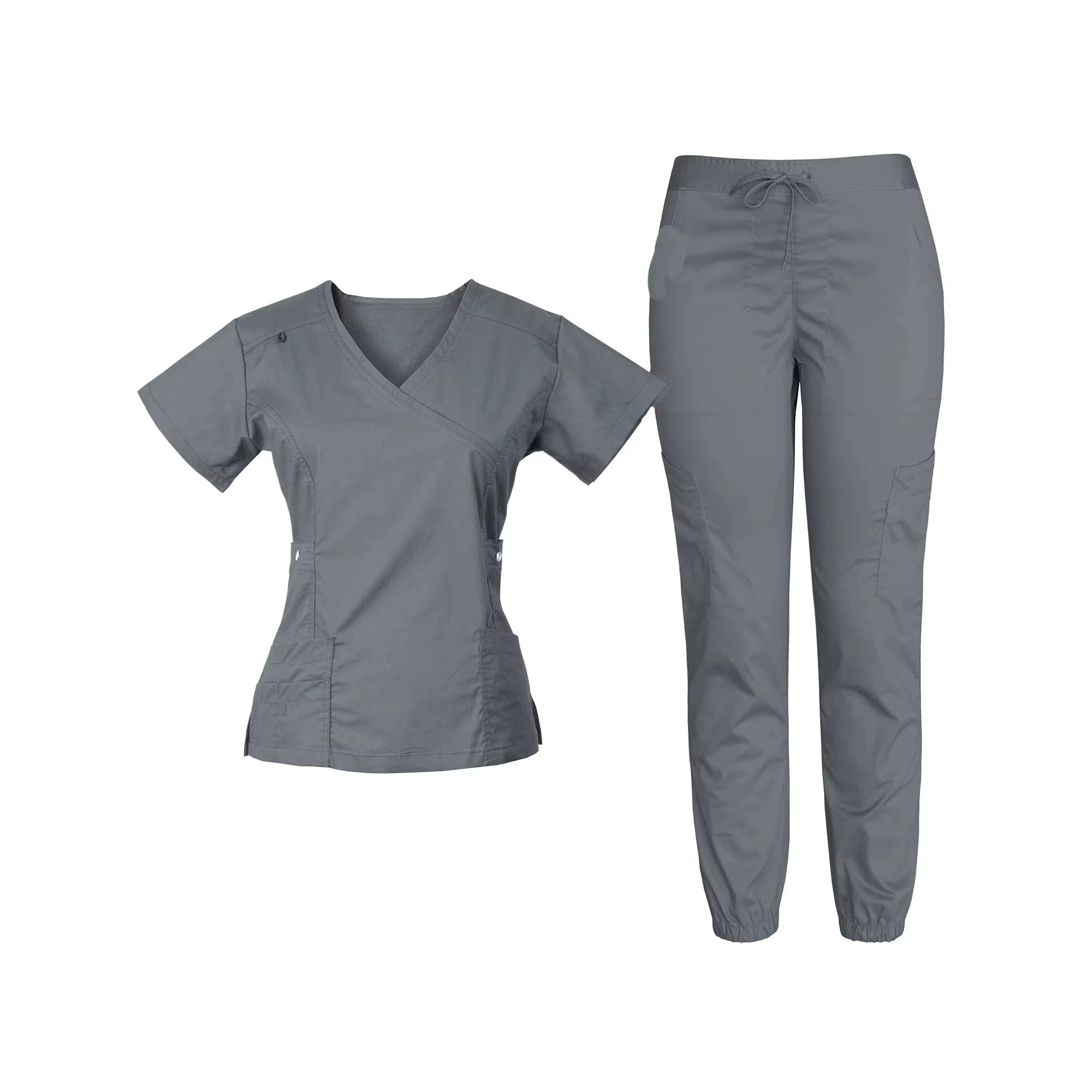 Wholesale Custom Woven Stretch Spandex V Neck Women Set Jogger Pant Medical Nursing Salon Dental Hospital Scrubs Uniform