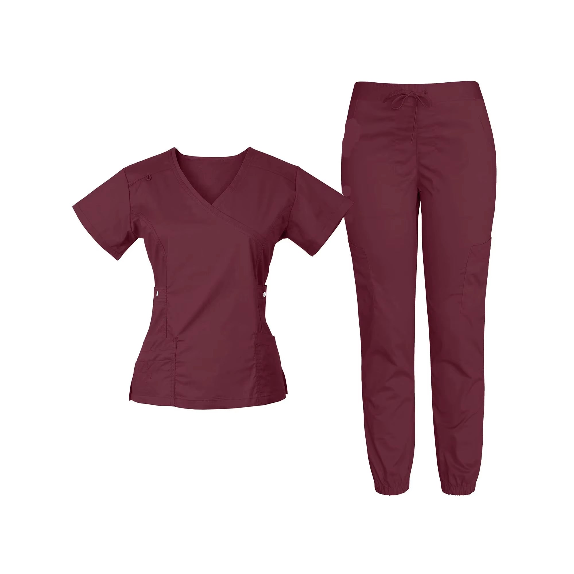 Wholesale Custom Woven Stretch Spandex V Neck Women Set Jogger Pant Medical Nursing Salon Dental Hospital Scrubs Uniform