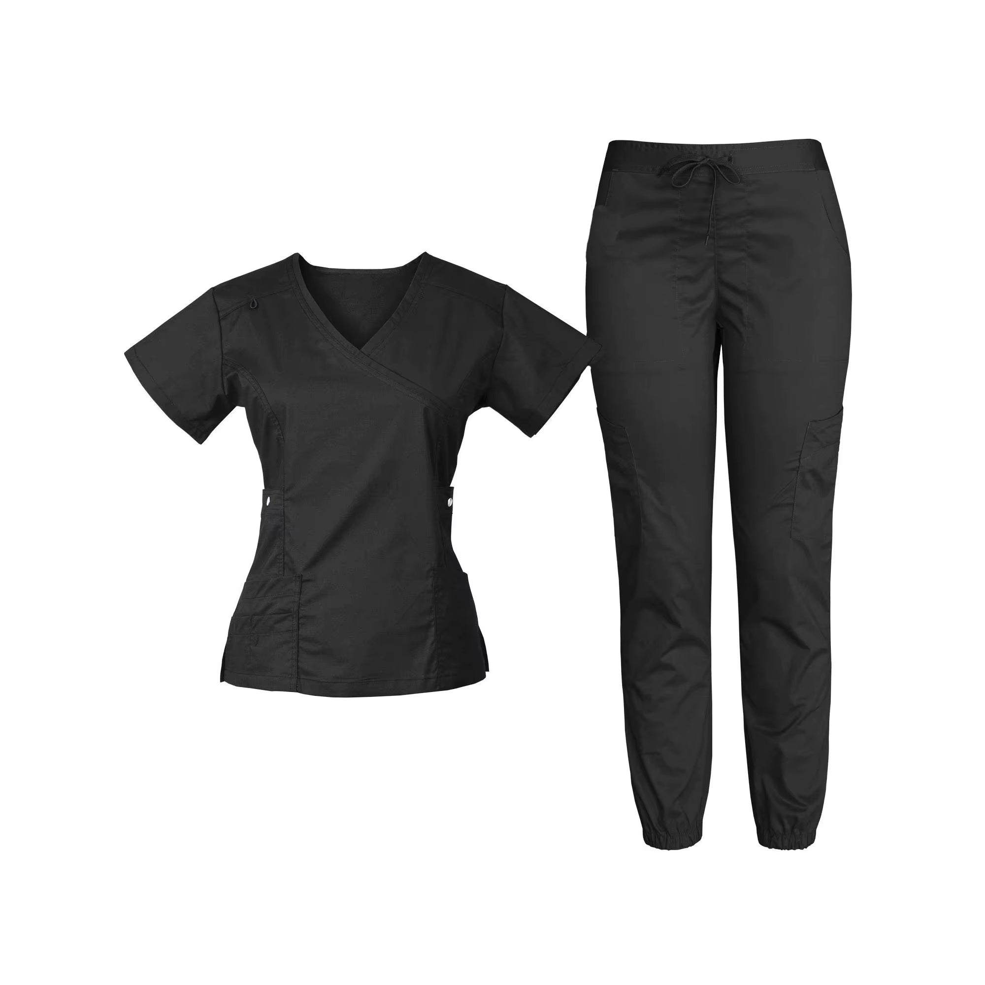 Wholesale Custom Woven Stretch Spandex V Neck Women Set Jogger Pant Medical Nursing Salon Dental Hospital Scrubs Uniform