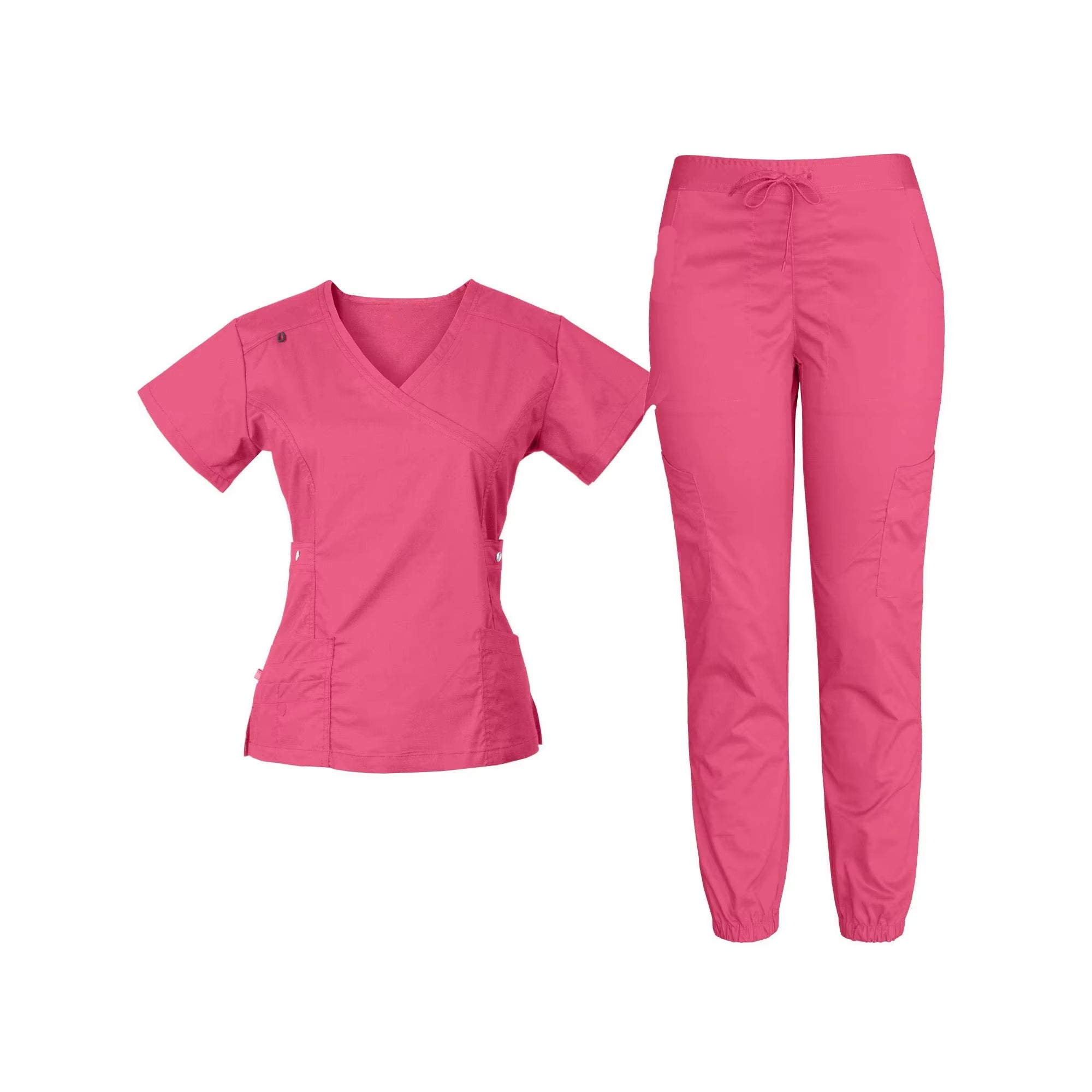 Wholesale Custom Woven Stretch Spandex V Neck Women Set Jogger Pant Medical Nursing Salon Dental Hospital Scrubs Uniform