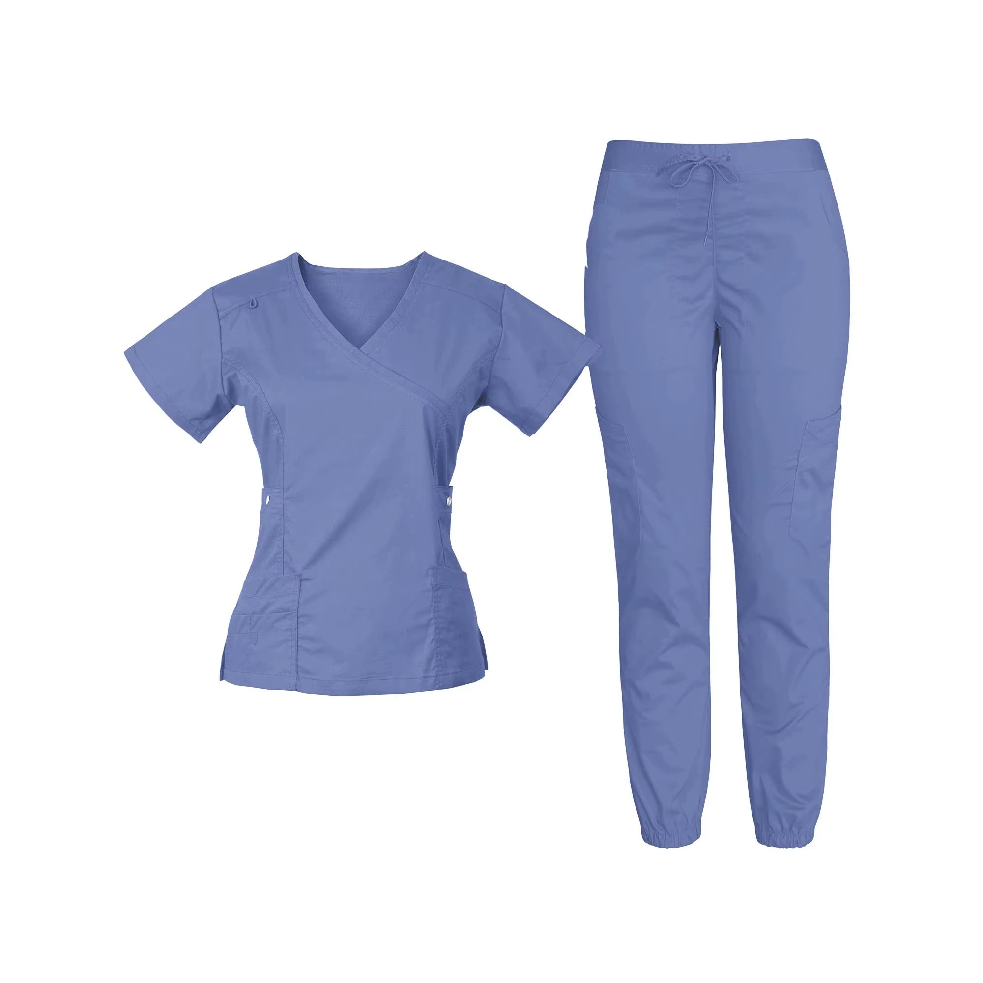 Wholesale Custom Woven Stretch Spandex V Neck Women Set Jogger Pant Medical Nursing Salon Dental Hospital Scrubs Uniform