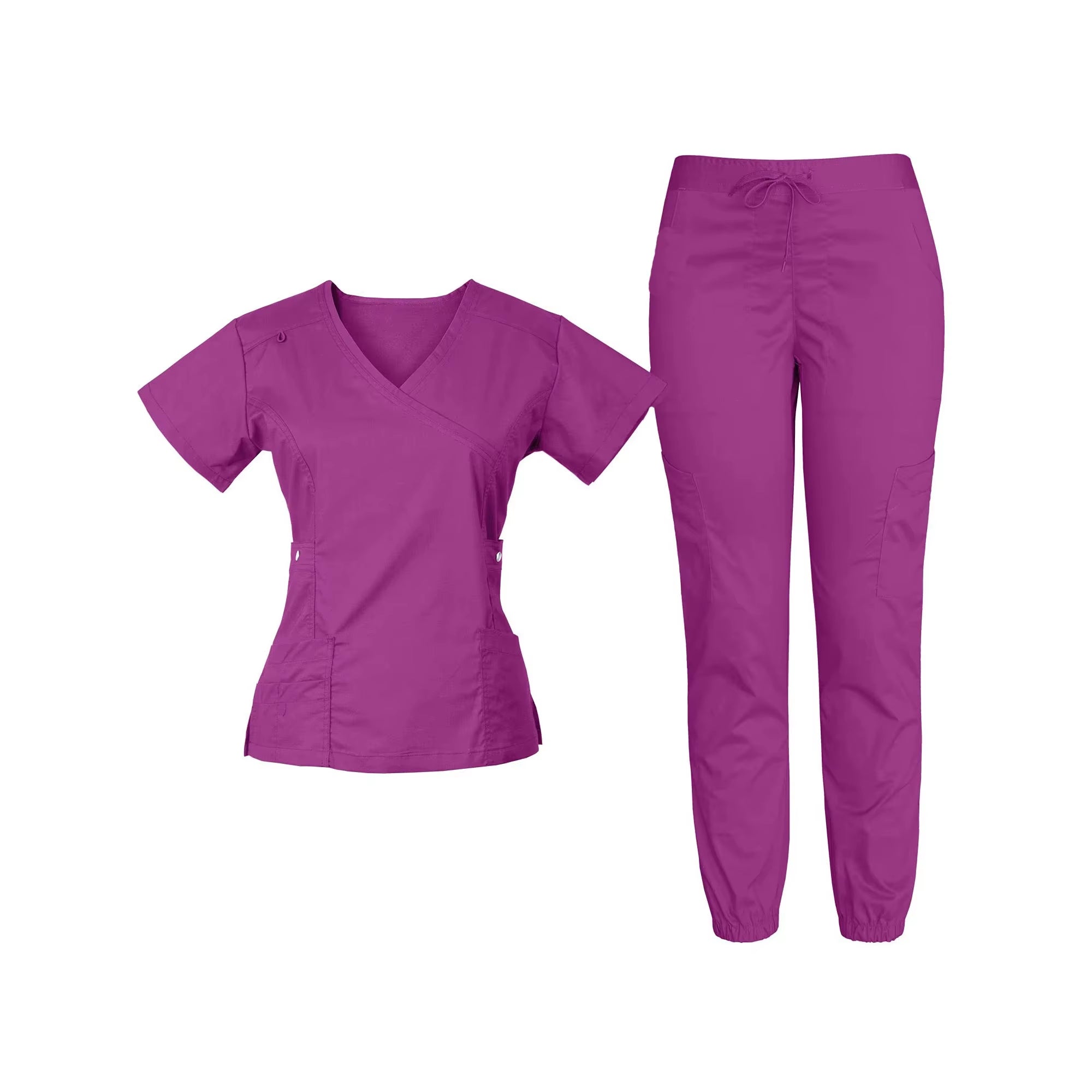 Wholesale Custom Woven Stretch Spandex V Neck Women Set Jogger Pant Medical Nursing Salon Dental Hospital Scrubs Uniform