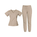 Wholesale Custom Woven Stretch Spandex V Neck Women Set Jogger Pant Medical Nursing Salon Dental Hospital Scrubs Uniform